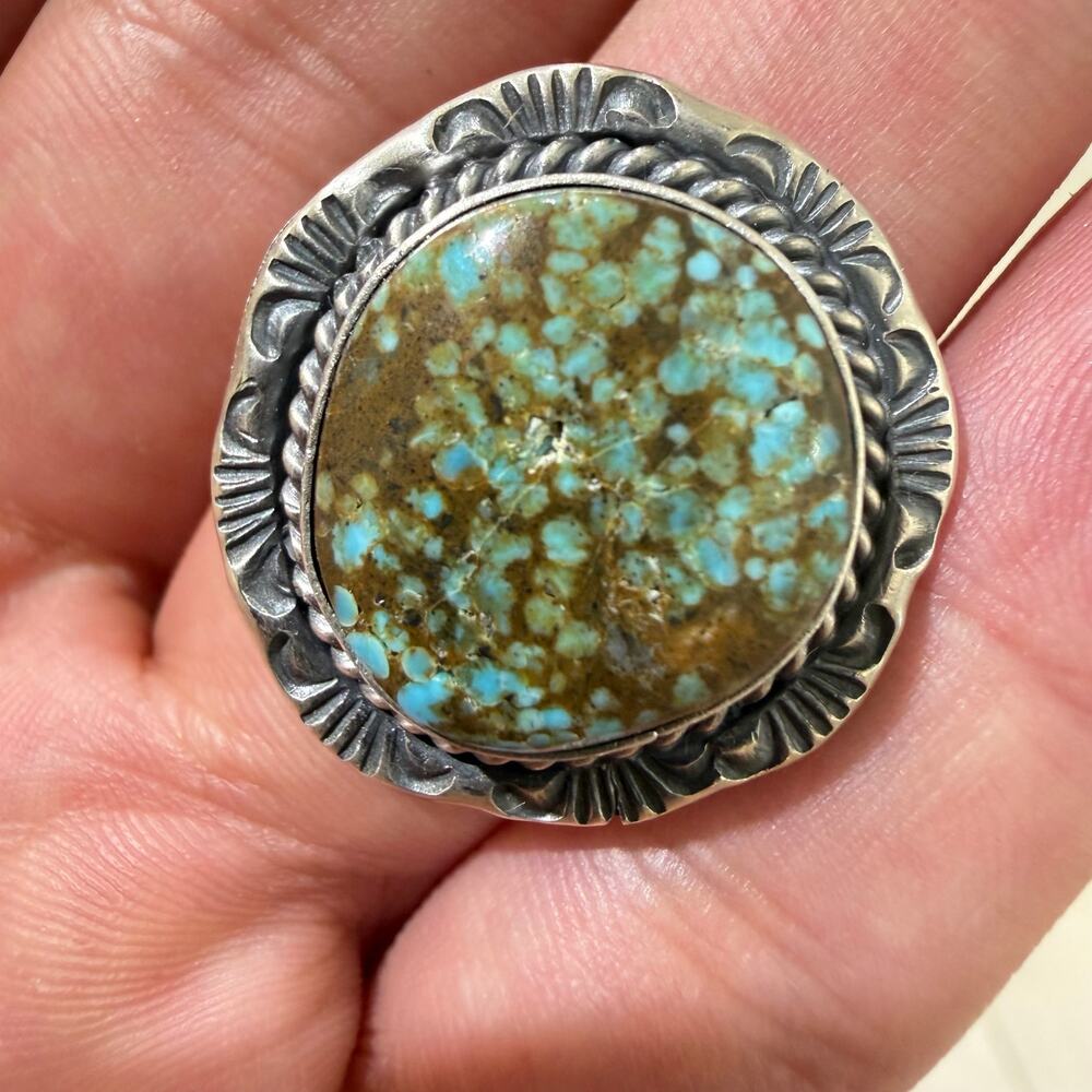 Turquoise and Sterling Silver Ring Size 9 By Frieda Martinez